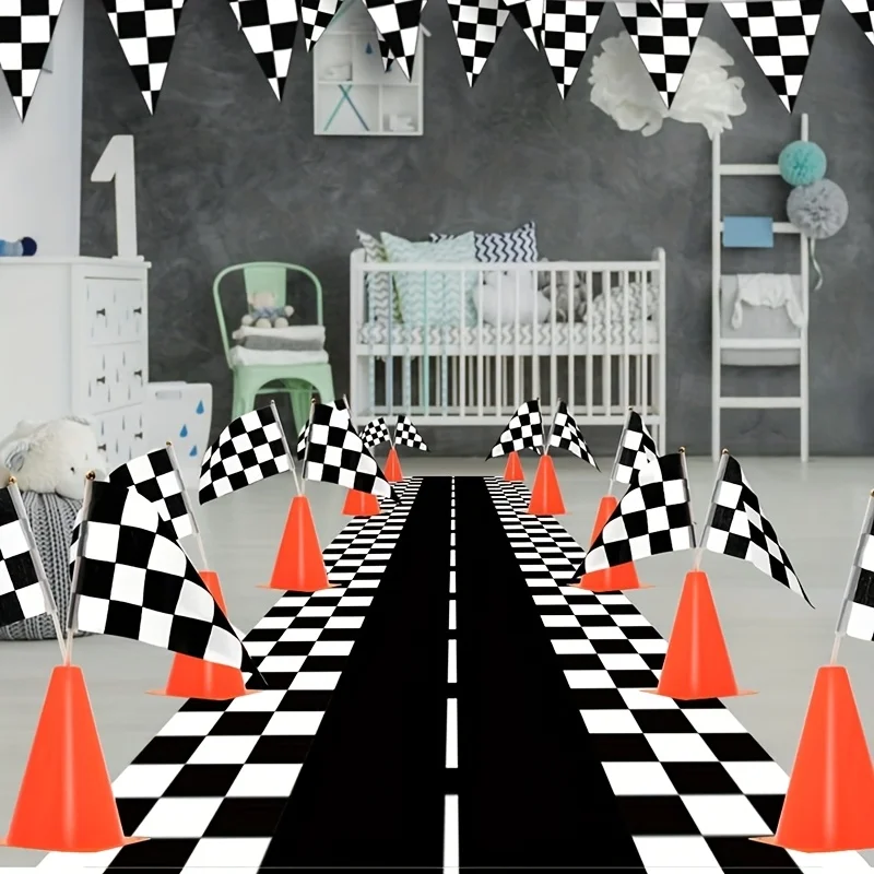 

VIKAMA Racing Track Table Runner Party Theme Decorative Table Flag Tablecloth Table Top Ornamental Decoration