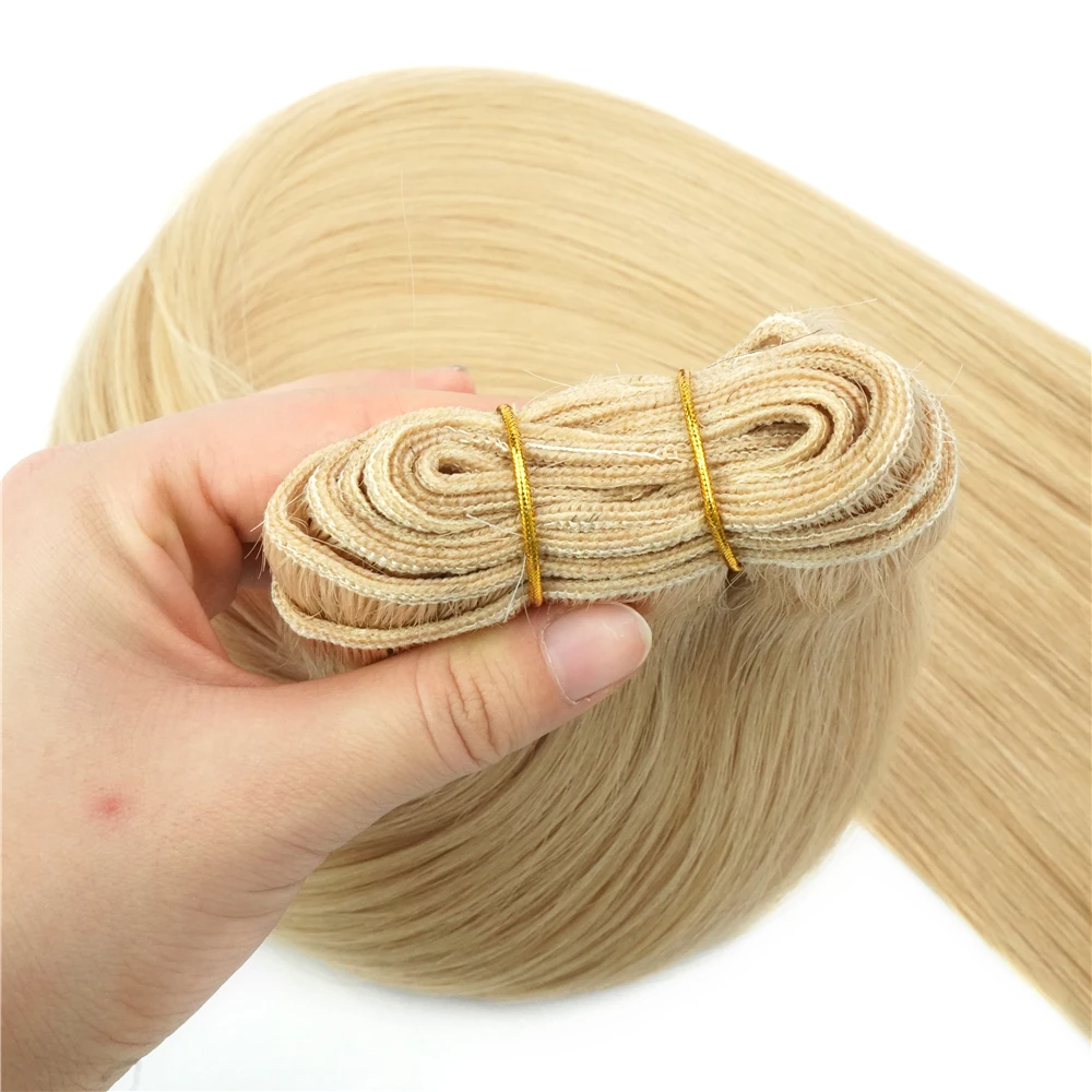 Straight Menselijk Haar Inslag Extensions Haar Bundels Naai In Silky Natuurlijke Braziliaanse Virgin Huid Dubbele Inslag Naural Kleur 100 G/set