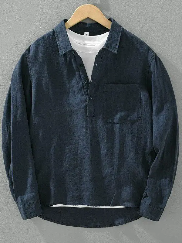 Retro Japanese Style Long Sleeve T-Shirt Men's Summer Thin Breathable Pullover Shirt Casual Loose Sun Protection Clothing