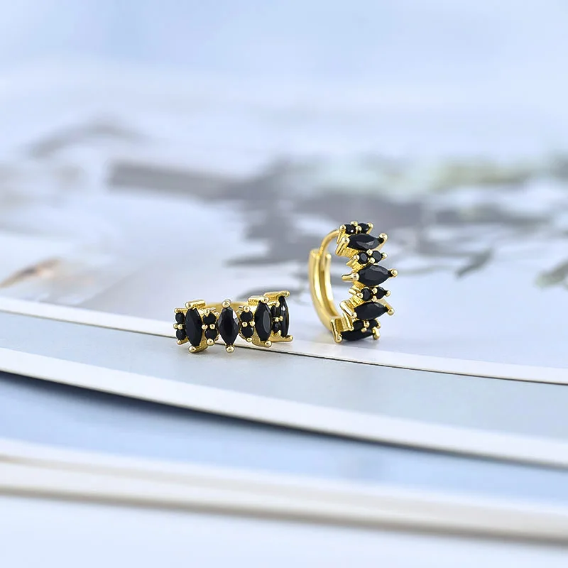 925 Sterling Silver Needle Exquisite Simple Spaced Round Colored Zircon Half-Circle Earrings Women's Fashion Casual Jewelry Gift