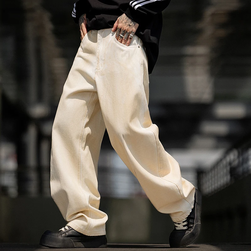 TB3683 Celana Jeans Kaki Lurus Longgar Gaya Amerika Gaya Baru Musim Gugur untuk Pria, Celana Kaki Lebar, Trendi