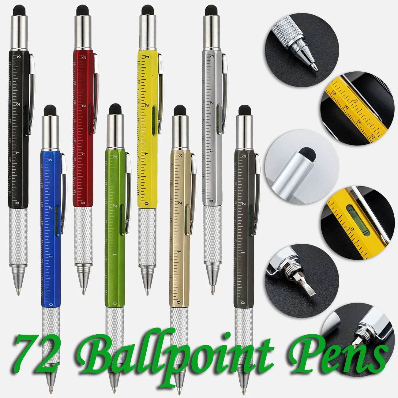 

72Pcs 6 in 1 Multifunction Ballpoint Pen with Handheld Tool Measure Technical Ruler Screwdriver Touch Screen Stylus Spirit Level