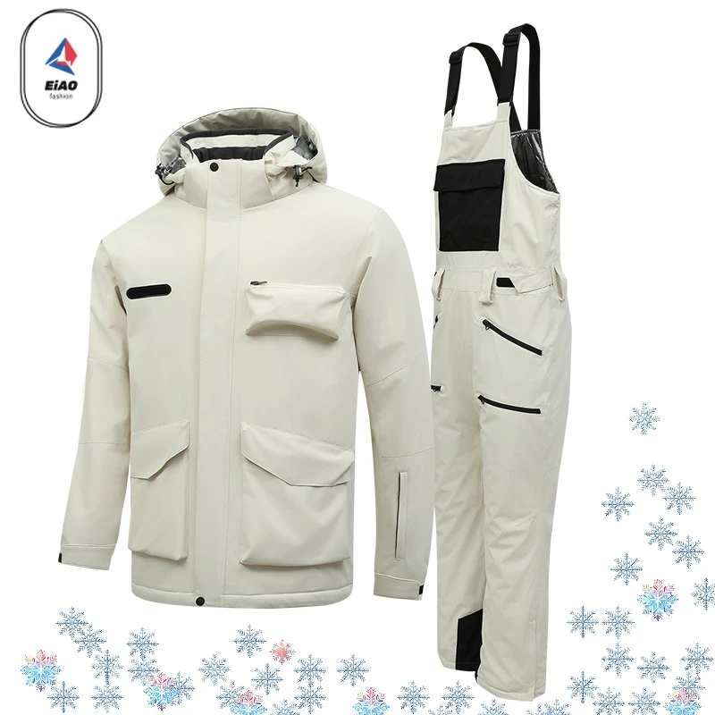 

2026 Ski Suit Outdoor Sports Snowboard Suit Thermal Parkas + Trousers Skiing Jumpsuits Winter Men Windproof Waterproof Snow Set
