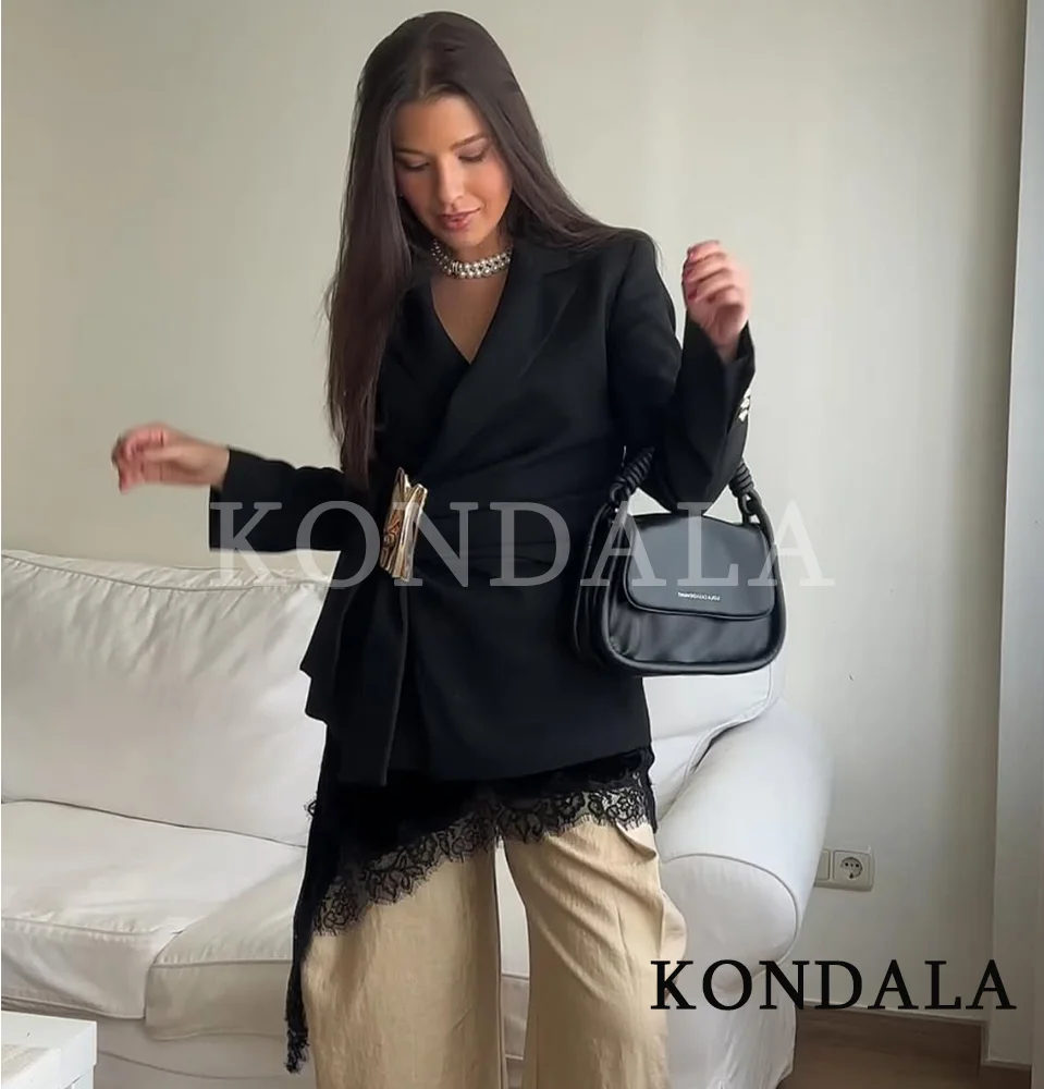 سترة KONDALA النسائية الأنيقة غير المتكافئة سترة عشاء غير رسمية بإبزيم وزر سترة موضة خريف 2025 سترة بسيطة ضيقة للسيدات