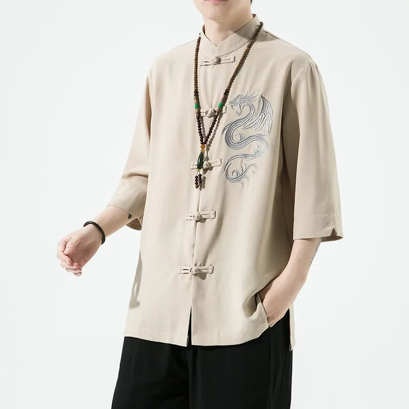 

Chinese Style Jacket Embroidery Men's Shirt Tang Suit Hanfu Retro Cheongsam Casual Kung Fu Top Zen Tea Cardigan Coat Hanfu New