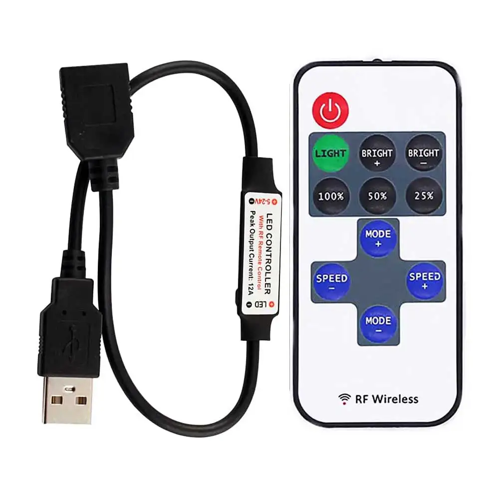11 مفاتيح LED قطاع تحكم صغير باهتة RF عن بعد 5-24 فولت USB واجهة تحكم 5050/2835 لون واحد LED قطاع