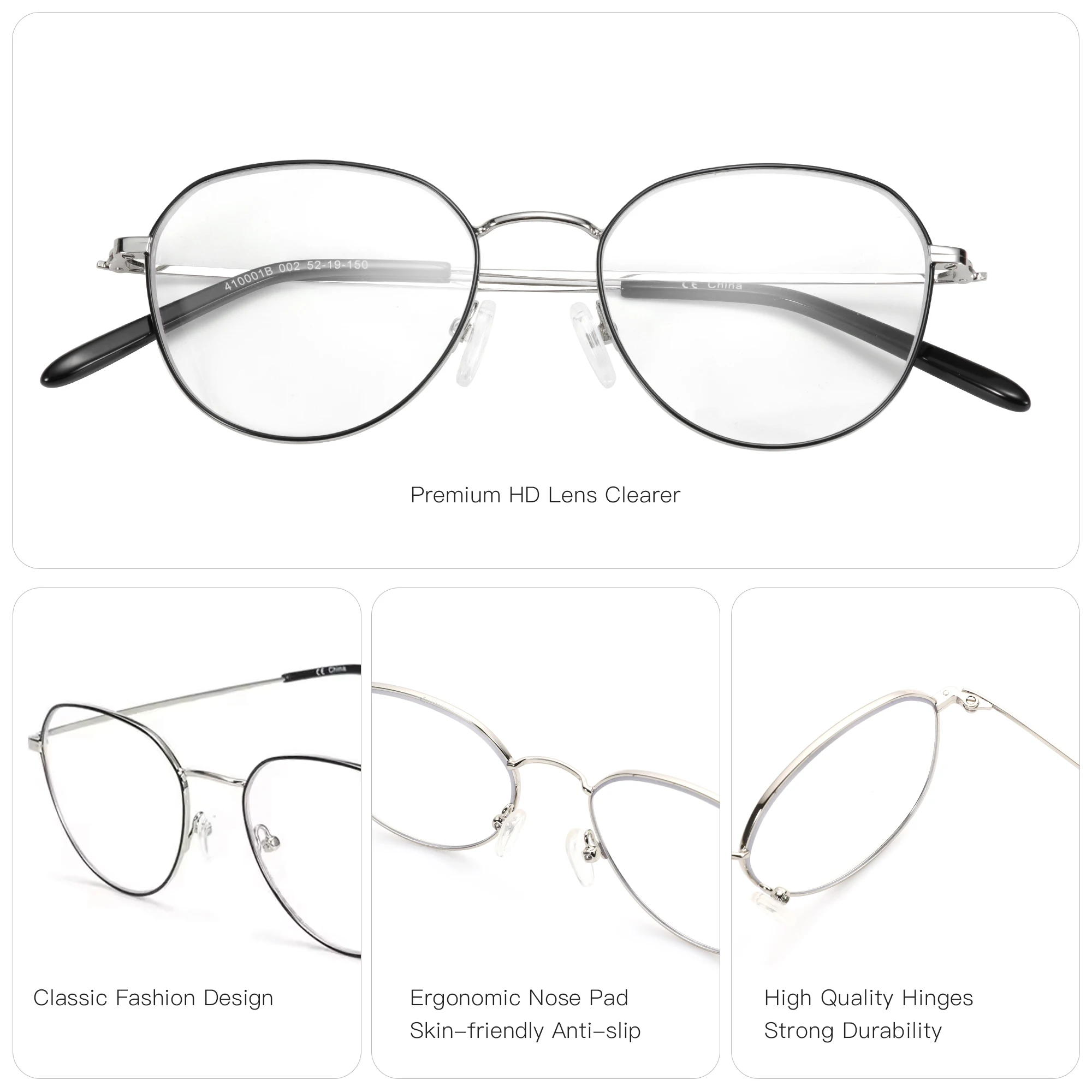 BLUEMOKY Metal Circular Custom Prescription Glasses, Progressive Myopia Blue Film for Men Women, Photochromic Anti Blue Light