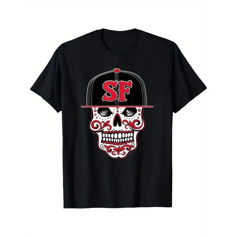 

Sugar Skull SF Graphic Tee Women's T-shirt Day of the Dead Halloween Streetwear Hip Hop Loose Tops