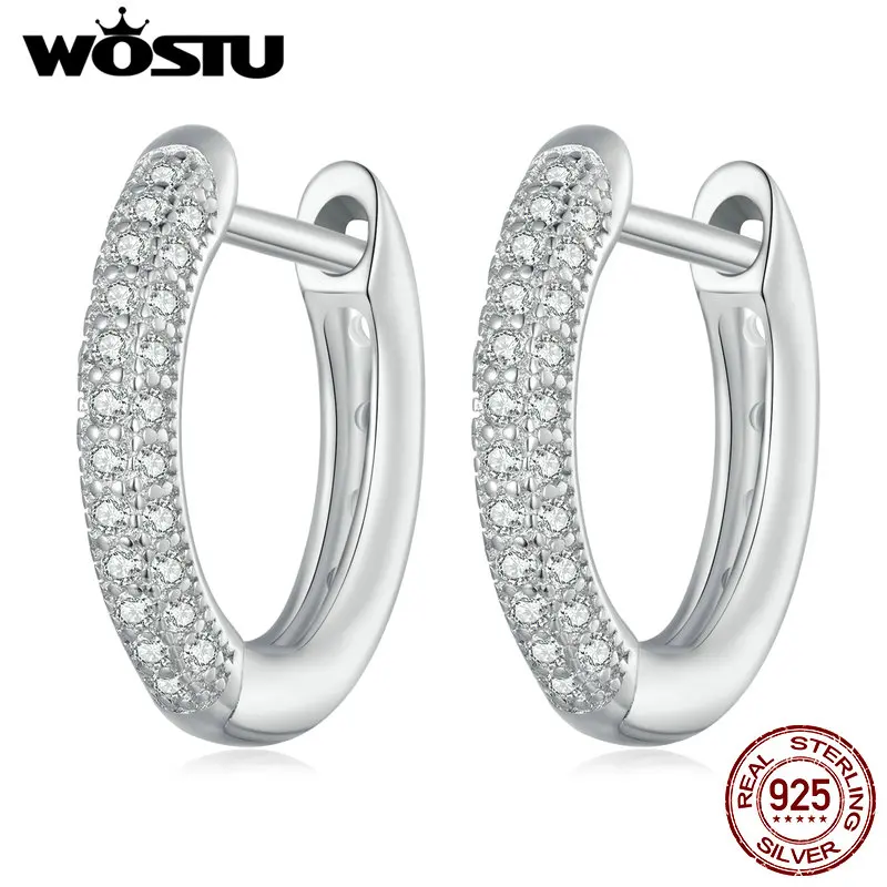 WOSTU 925 Sterling Silver European Simple CZ Love Ear Buckles Heart Hoop Earrings for Women Wedding Gift Minimalism Jewelry E737