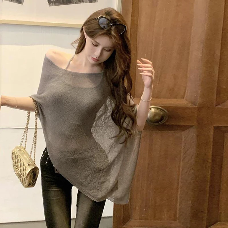 Irregular Cape Shawl Sun Protection Air Condition Clothes Women Thin Knit Top