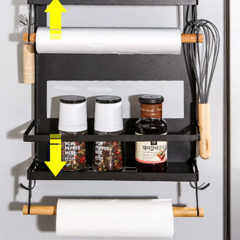 Magnetic Spice Rack with Paper Towel Holder Roll and 2 Hooks Magnetic Shelf Foldable Spice Organizer Metal Refrigerator