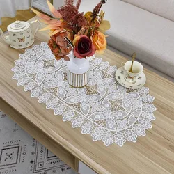 Lace Oval cotton flower embroidery Table flag Runner cloth cover tablecloth Christmas Wedding Table decoration and accessories