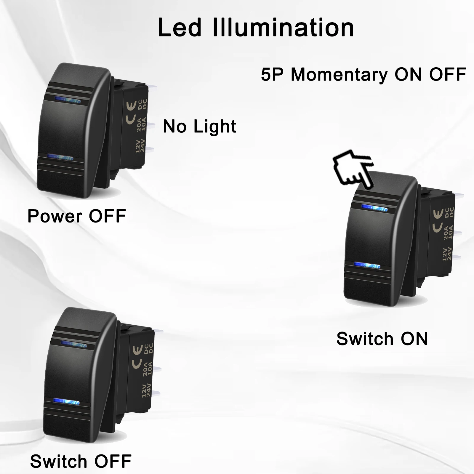 12V 20A Car Rocker Switch Momentary ON OFF Toggle Dual Blue LED Bar for Marine Boat 4x4 Can-Am ARB Carling Style view 4