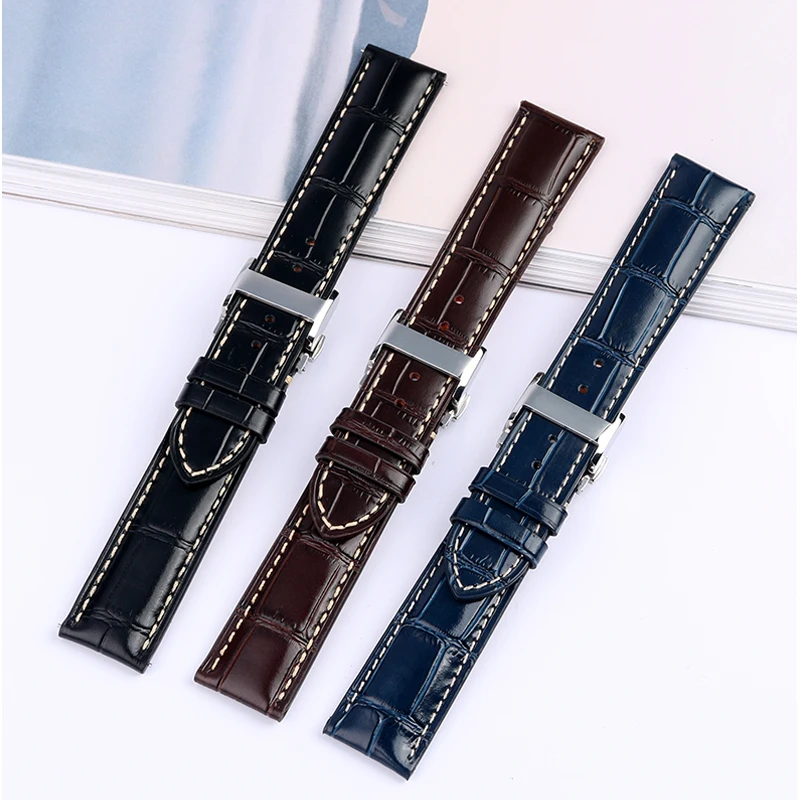 For Longines Masters Collection L2 L3 L4 Watch Strap Belt Bracelet Cowhide Leather Butterfly Buckle man watchband 19 20 21mm