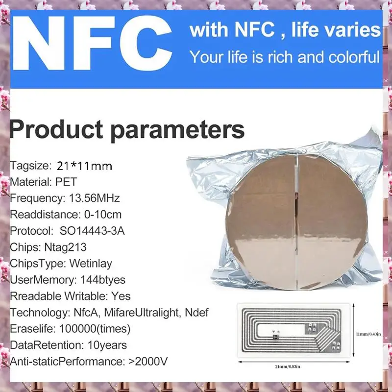 2025 100 قطعة علامات NFC ملصق مع شريحة NTAG213 ملصقات NFC فارغة ملصقات لاصقة علامات RFID قابلة لإعادة الكتابة 144 بايت الذاكرة سهلة في