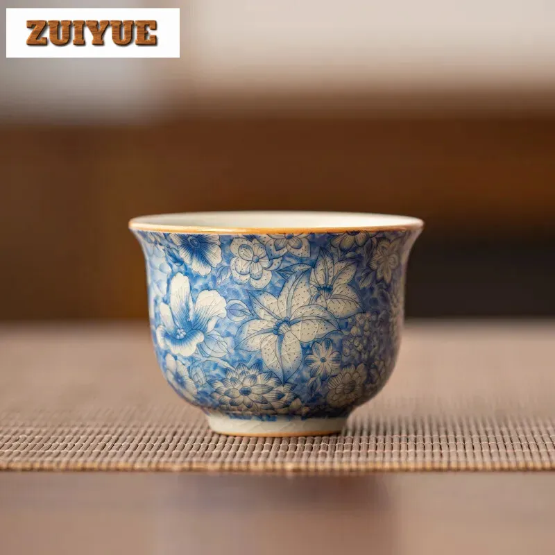 70ml Ceramic Teacup Zen Retro Lapis Lazuli Master Cup Tea Set Ceremony Accessories Blue and White Ru Kiln Ice Crackle Tea Bowl