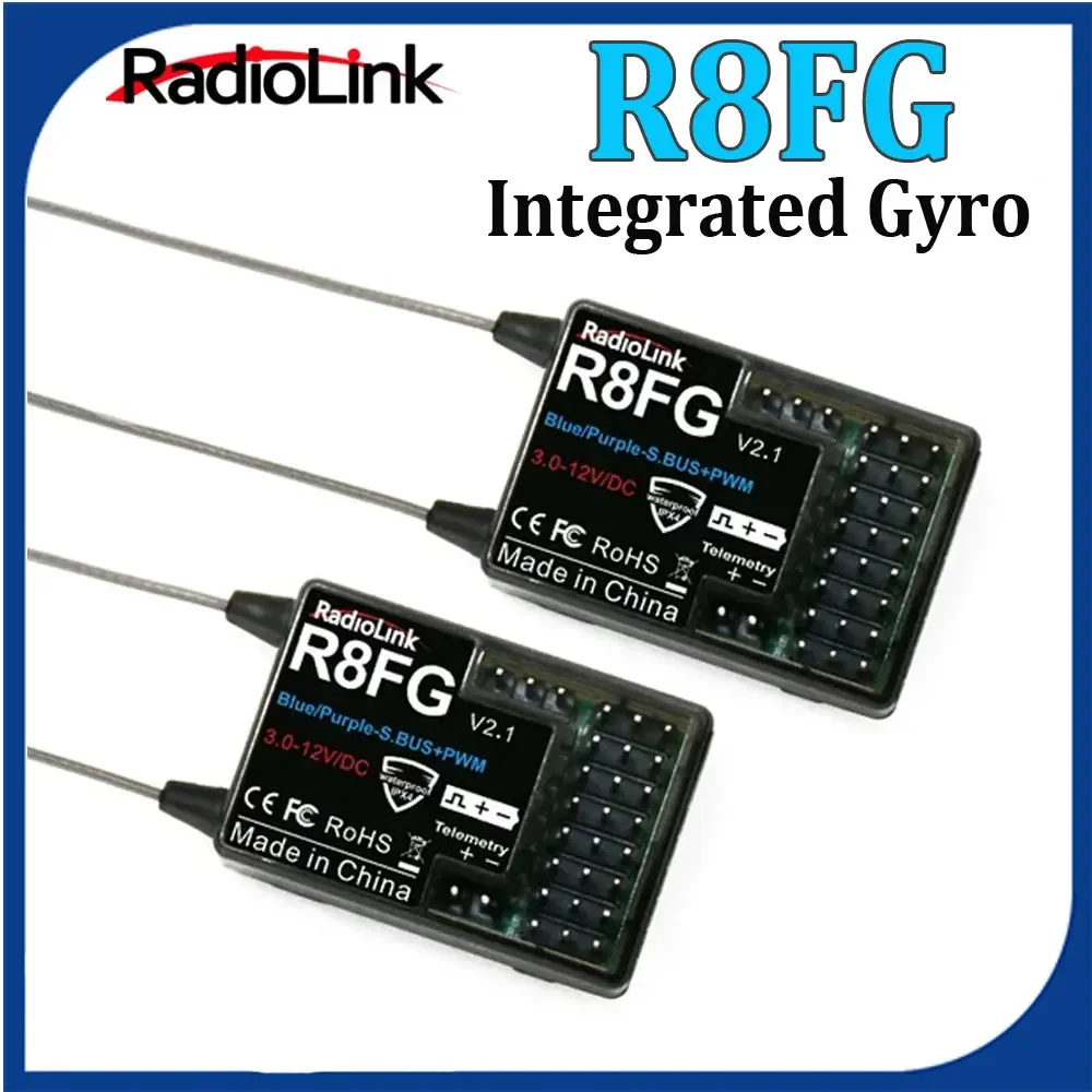 Radiolink R8FG 8 Channle 2.4G Gyro RC Receiver Dual Antenna Voltage Return 600 Meters Long Range RX for Car Boat RC Transmitter