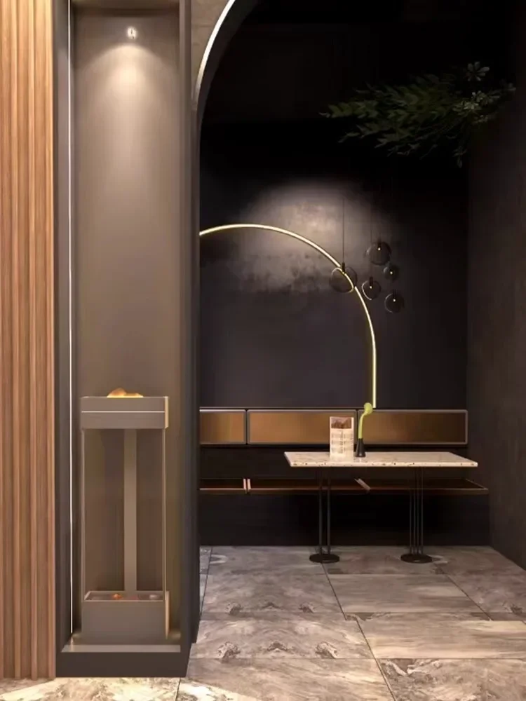 Floor-to-ceiling running water fish tank light luxury office landscaping creative living room ornament