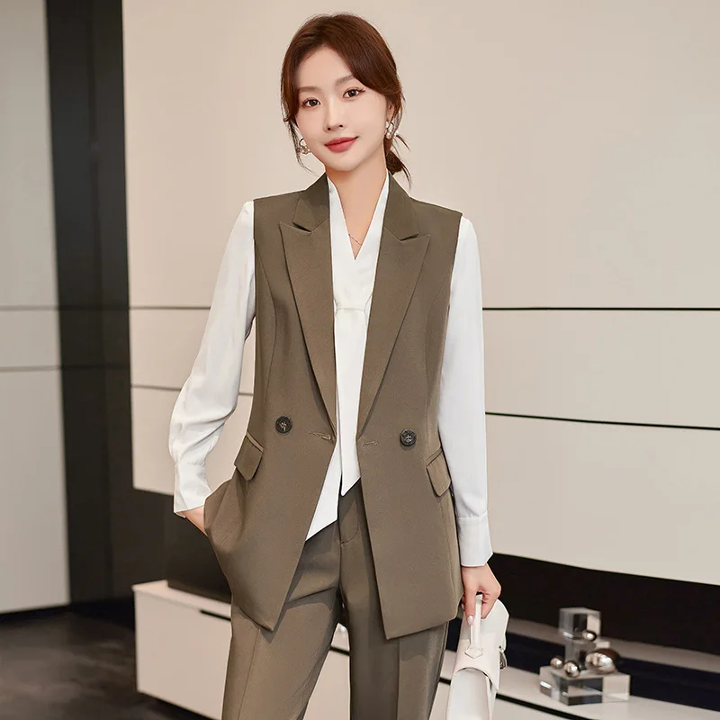 

Brown Small Suit Vest for Women2024New Spring and Autumn Business Suit High-Grade Outer Wear Sleeveless Waistcoat Outerwear