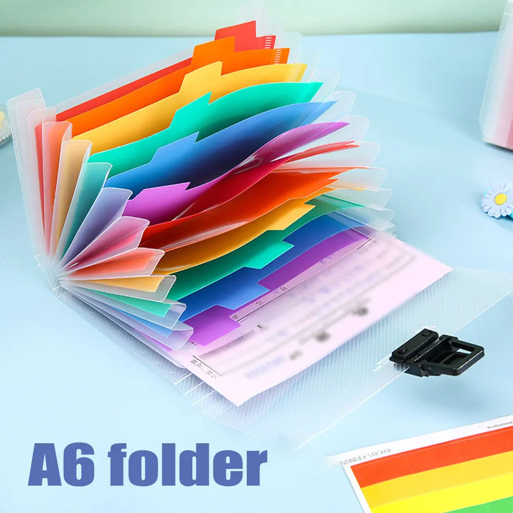 A6 File Folder Storage Bag Exam Paper Bill Document Organizer Rainbow File Expansion Bag Portable Home School Office Binder