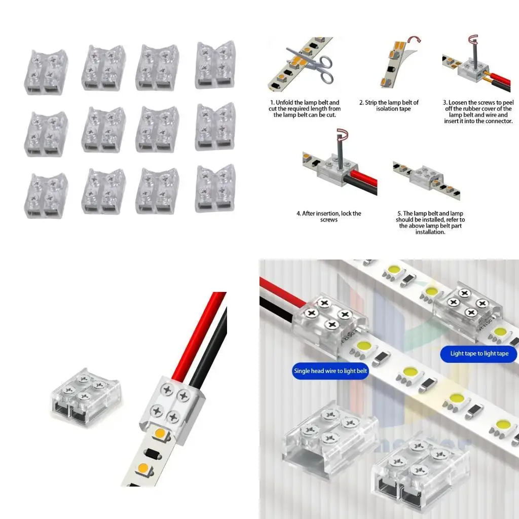 

652F 12Pcs LED Strips Buckles Lamp Strips Connector Terminals LED Strips Connector Clear Light Strips Fixing Clip Easy to Use