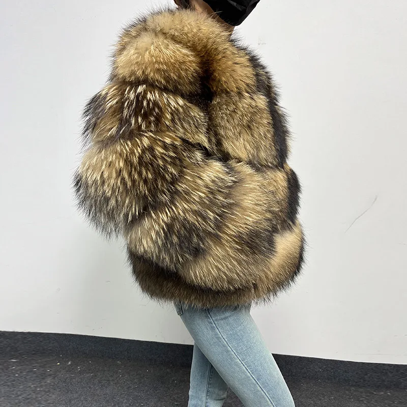 MAOMAOKONG 2024 Natural raccoon Real Fur Coat Women Winter Warm Luxury Fur Jacket Long Sleeve Female Vest Furry Coats clothing