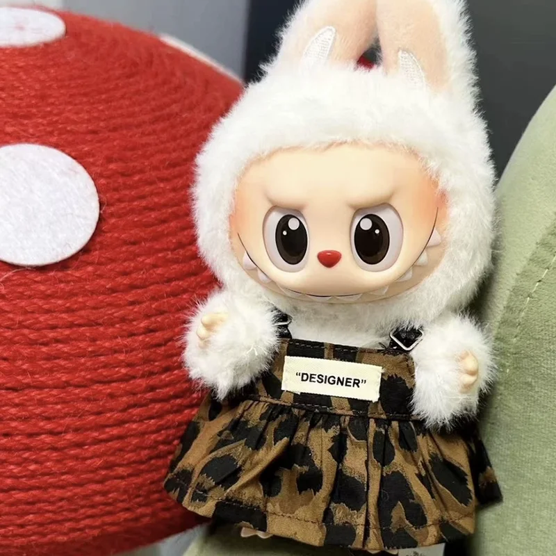 ملابس الدمية الصغيرة إكسسوارات الزي لـ 15-17 سنتيمتر Ropa Labubu و10 سنتيمتر دمية القطن ليوبارد طباعة تنورة قبعة حذاء الملابس