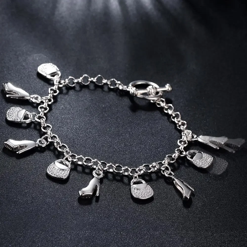 

Fashion Charms 925 Sterling Silver Shoes And Bags Shopping Bracelet For Woman Wedding Party Holiday Gifts Noble Jewelry