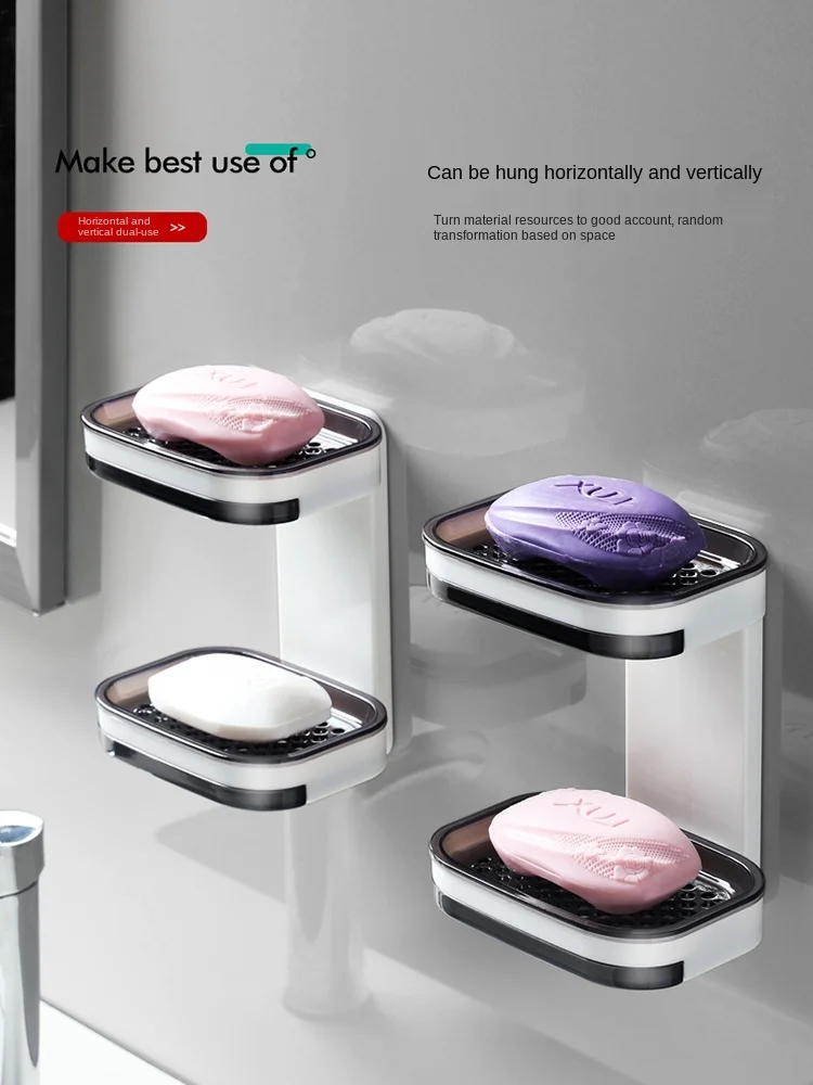 Soap box suction cup wall-mounted creative drain rack Home double bathroom double bathroom punch-free soap rack