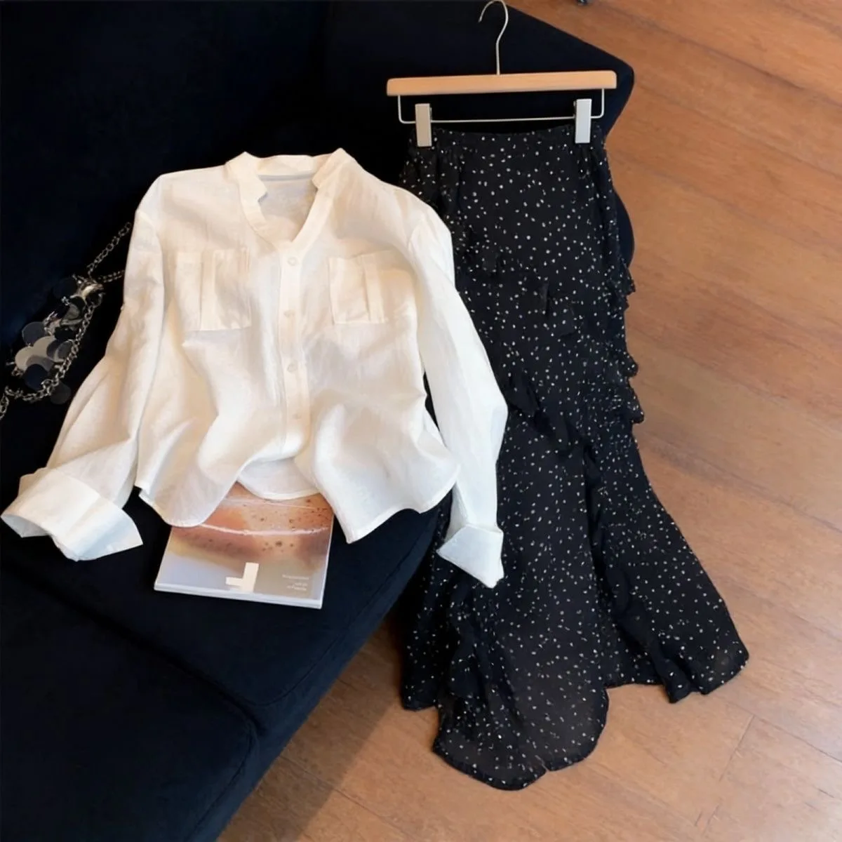 

Новая летняя женская юбка миди с асимметричным кроем в горошек, эластичным поясом и разрезом, черная, утягивающая, средней длины