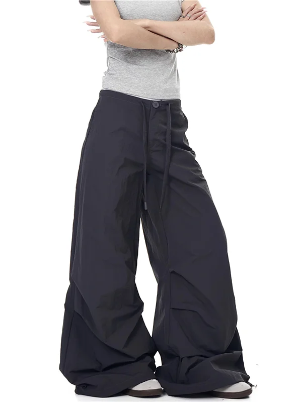 

American Retro Dstring Pleated Qui Dry Paratrooper Pants Men Women Summer Thin Loose Drapey Wide Leg Straight Casual Tro...