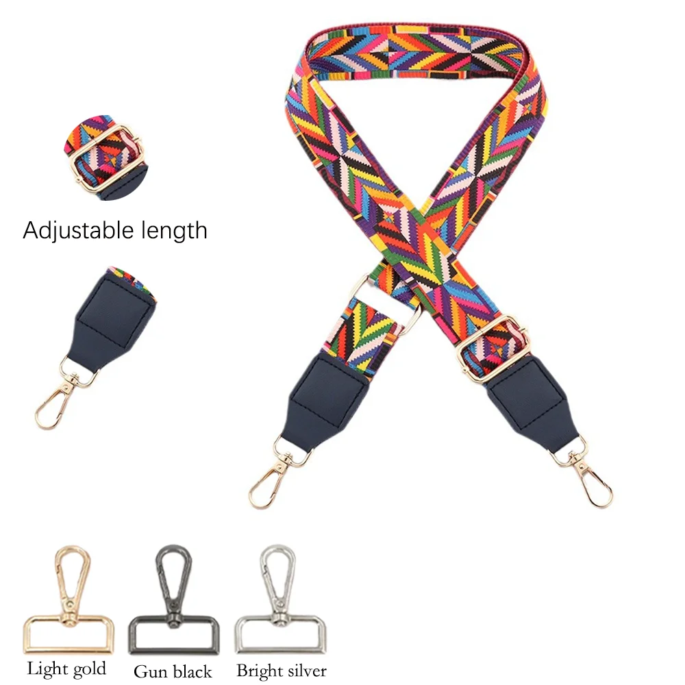 3.8cm nova alça ajustável largura crossbody feminino com padrão de listra colorida diy engrossado moda saco de náilon alça de transporte