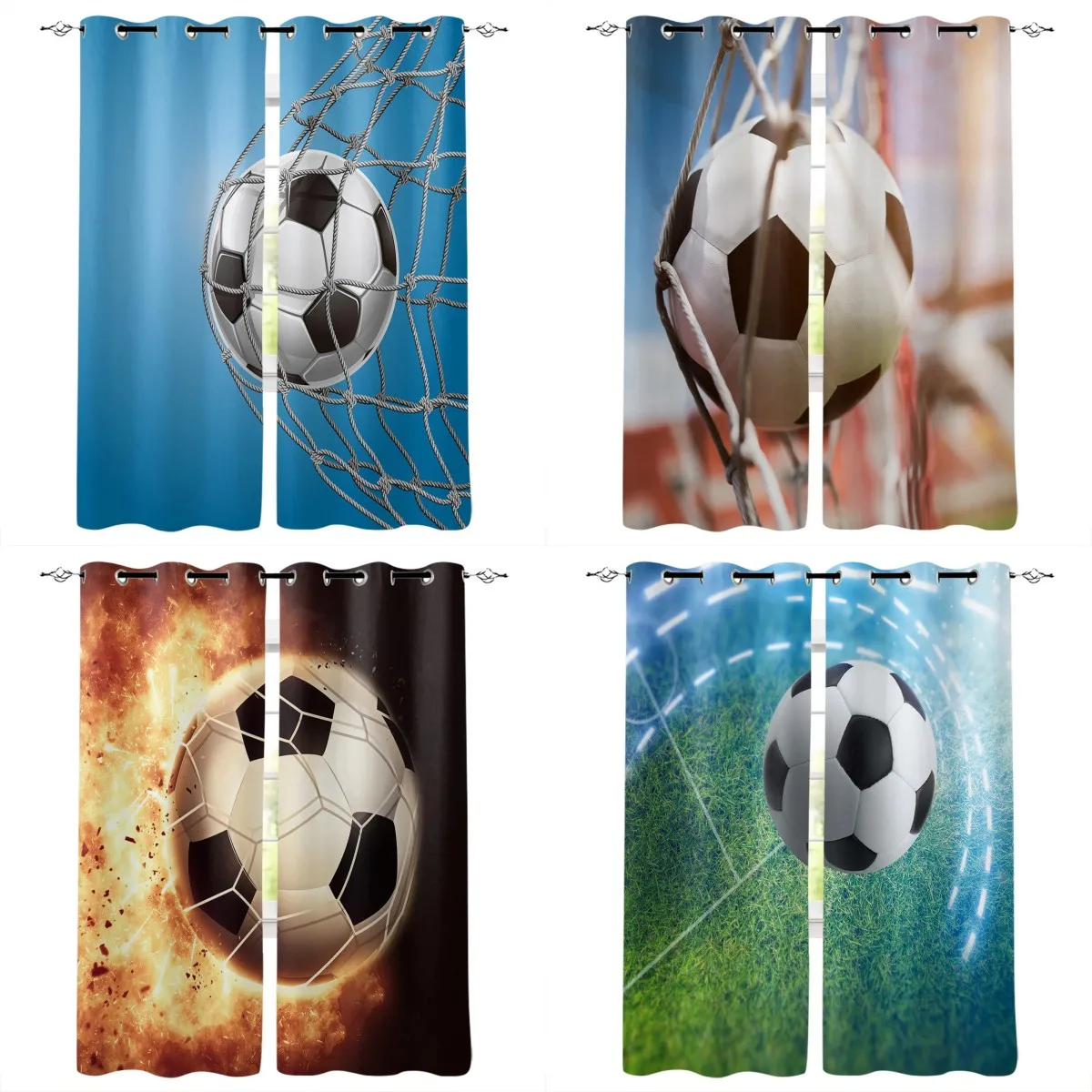 

2Panels Cartoon Football Net Blue Curtains for Kitchen Bedroom Living Room Window Curtains Grommet Top cortinas para el hogar