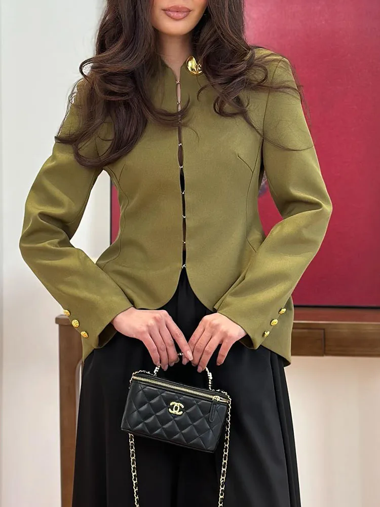 

BJTZ 2026 Spring Autumn Women Slim Fit Asymmetric Blazer Long Sleeve Elegant Formal Work Office Tops