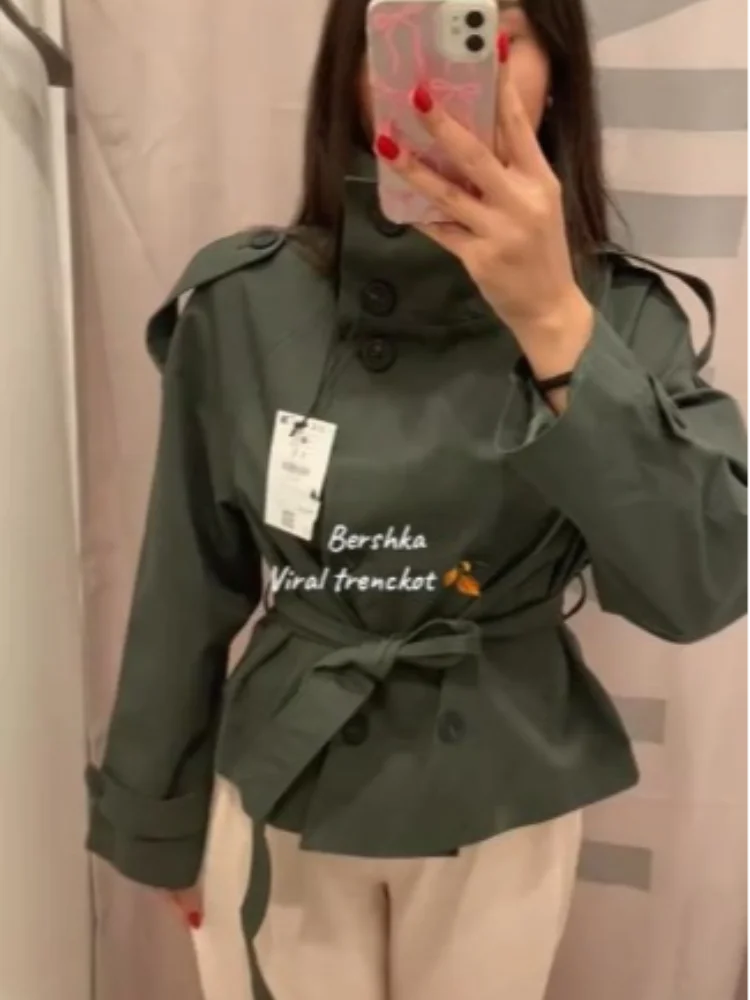 

Винтажная женская куртка с поясом, пальто свободного покроя, пальто на пуговицах с длинными рукавами, новинка 2023 года, осенняя женская уличная модная верхняя одежда