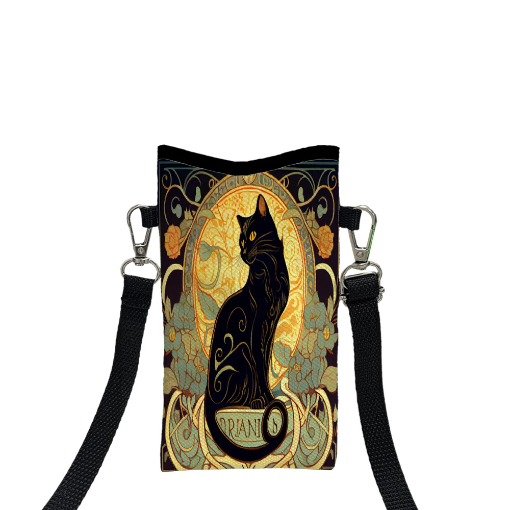 Retro Art Noble Black Cat Crossbody Phone Bag Adjustable Strap Exclusively for Women Crossbody Bag Convertible Shoulder Bag