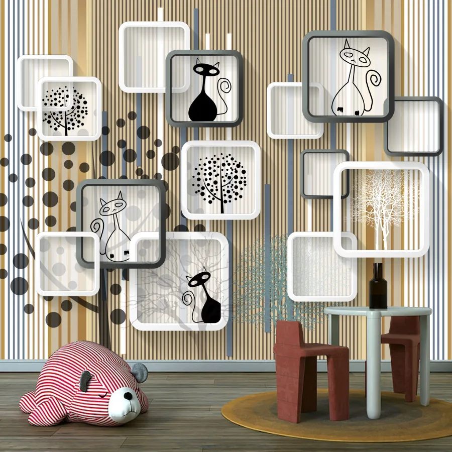 20+ Peel n Stick Wallpaper for Living Room Bedroom Cartoon Wall Art Papers Home Decor Cats Geometry Renovation Background Mural