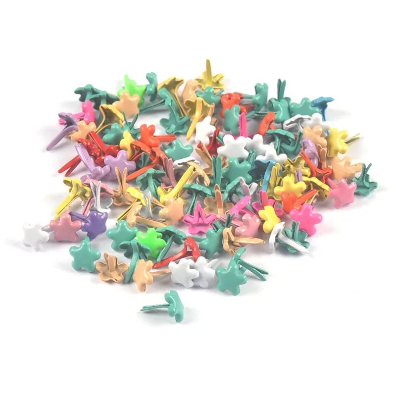 100pcs 7x10mm Colorful Mini Flower Brads For DIY Scrapbooking Embellishment Metal Crafts Fastener Handmade Accessories c2163