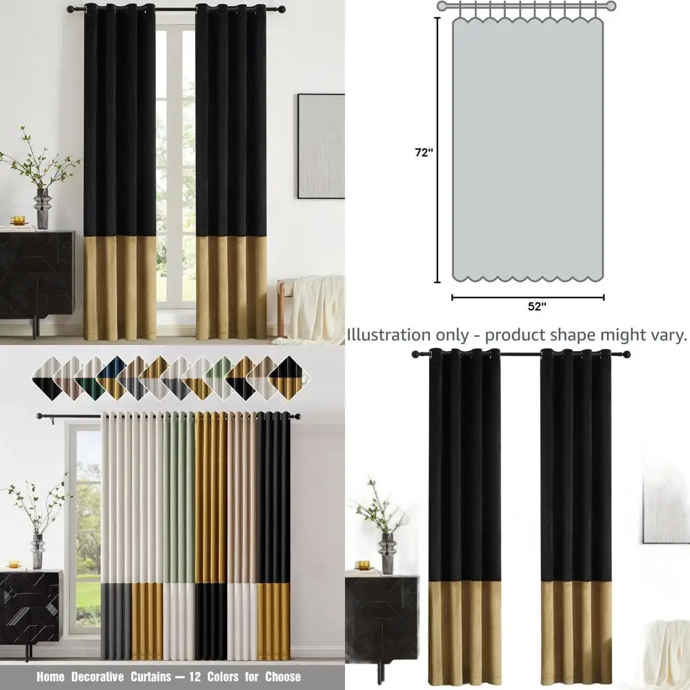 

Бархатные оконные шторы черного золота длиной 72, стиль фермерского дома, верхняя часть люверса, затемнение для спален и гостиных