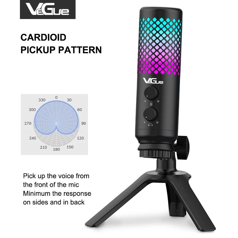 

Vegue Best Cardioid Standalone RGB Gamer Condenser Mic For Gaming And Streaming Kit De Microfonos Para Juegos