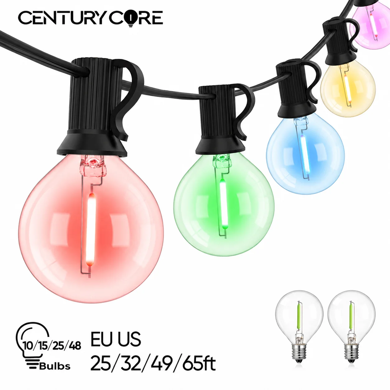 Colorful G40 LED String Lights E12 Glass Outdoor Waterproof Christmas Light Connectable Multicolor Plug Wedding Party Decoreco