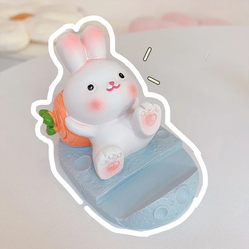1PC Cute Resin Rabbit Phone Holder Universal Mobile Phone Stand Holder Bracket Ornaments Toys Home Office Desktop Decoration