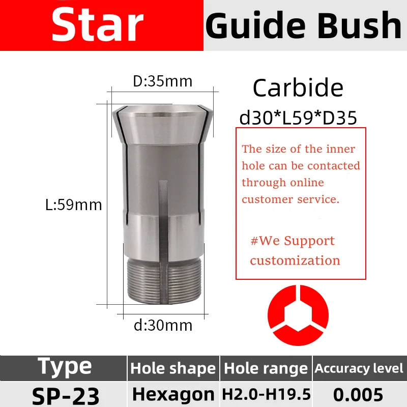 Hexagon Hole Star SP-23 Headstock Collet Swiss type automatic lathe chuck high precision Tungsten carbide Guide bush