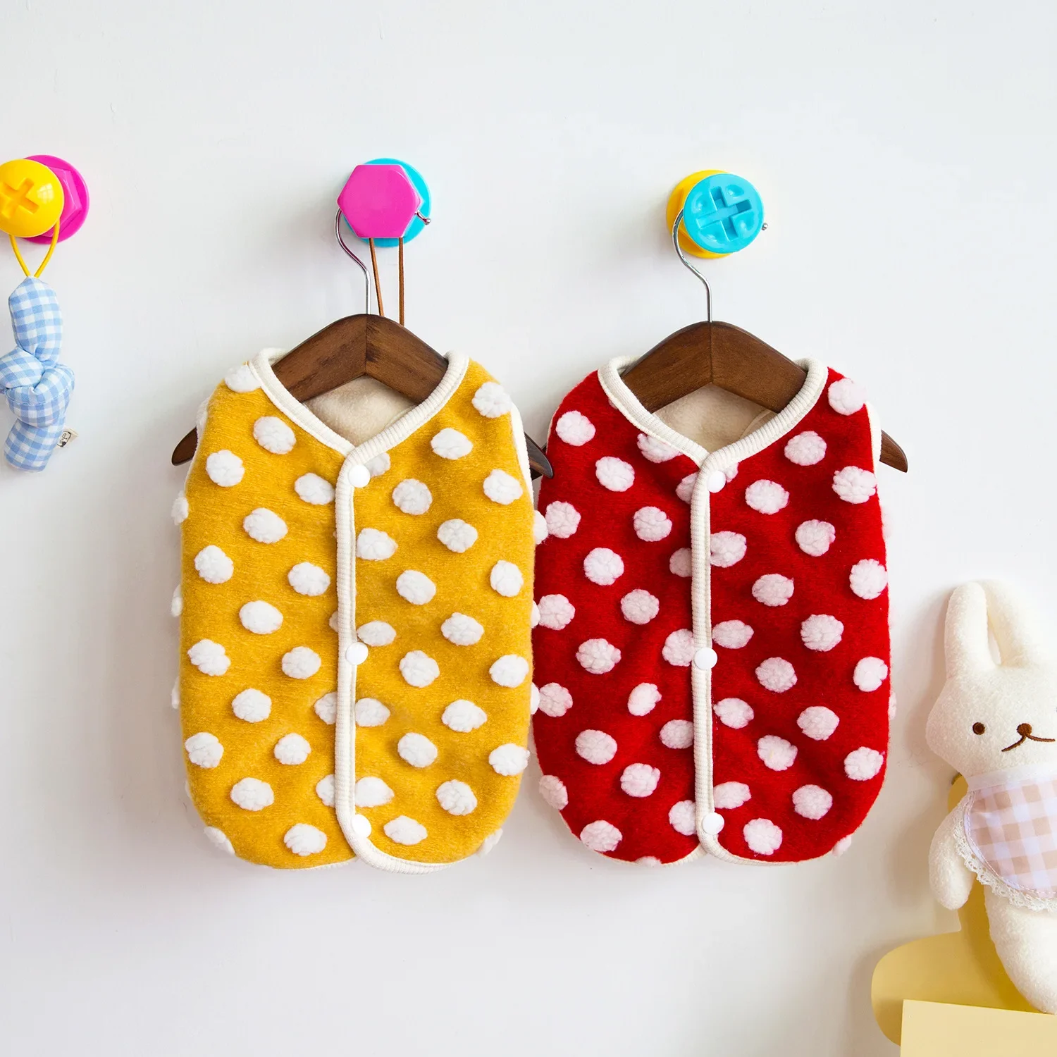 Pet Polka Dot Plush Coat Dog Buckle Coat Cat Small Dog Comfortable Teddy Polka Dot Plush Vest Puppy Dog Jacket Costume