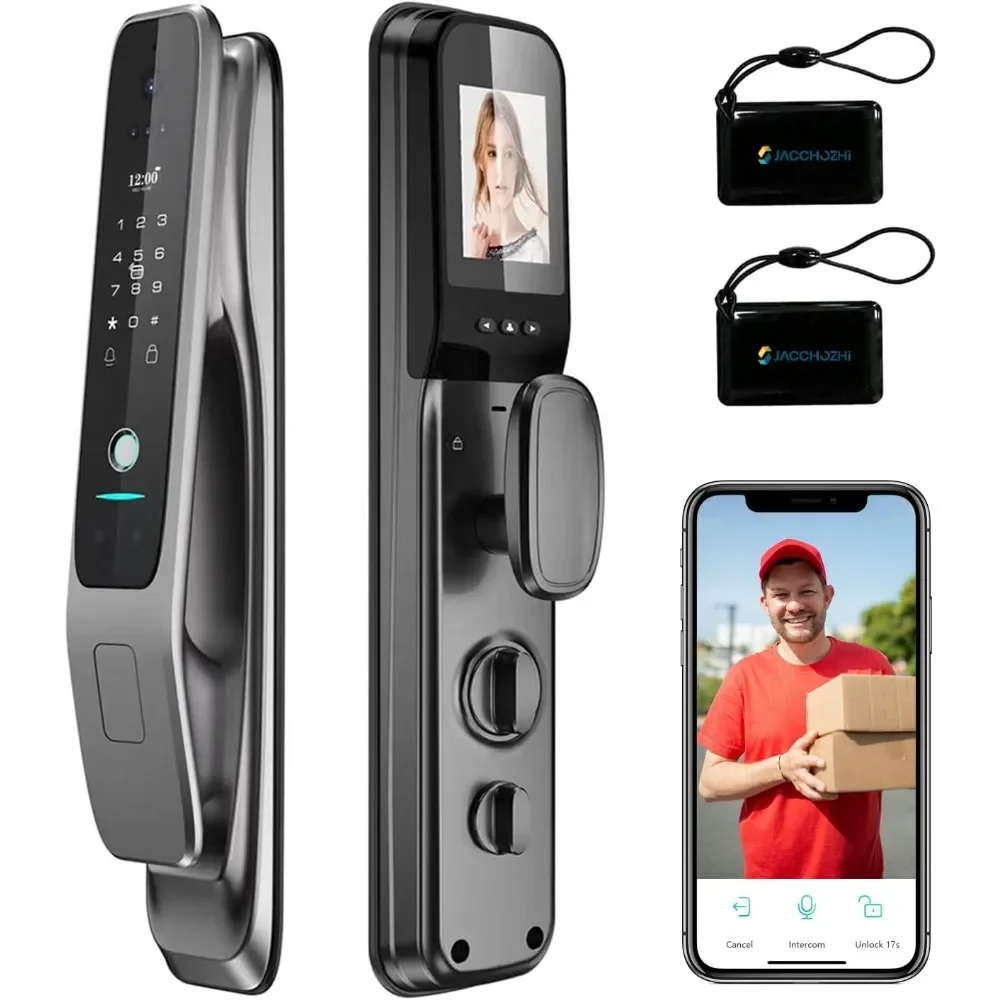 

3D Face Recognition Smart Door Lock,Contactless Entry Smart Lock with Video Doorbell Camera,WiFi Digital Aluminum Face ID