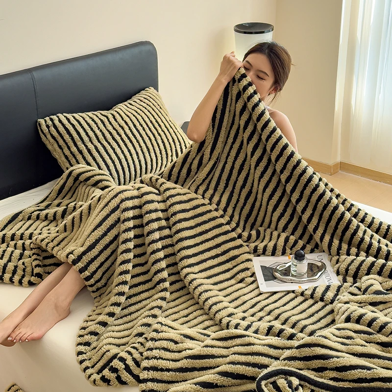 

1 шт. жаккардовое флисовое одеяло, мягкие теплые пледы для спальни, гостиной, одеяло из искусственного меха, плюшевое полосатое одеяло, домашний декор