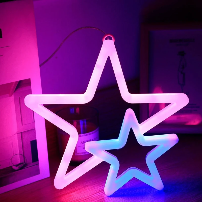 Led Neon Light Dual Star Shaped Night Light Creative Bedroom Decoration Light Bar Atmosphere Light Double Side Colorful Light