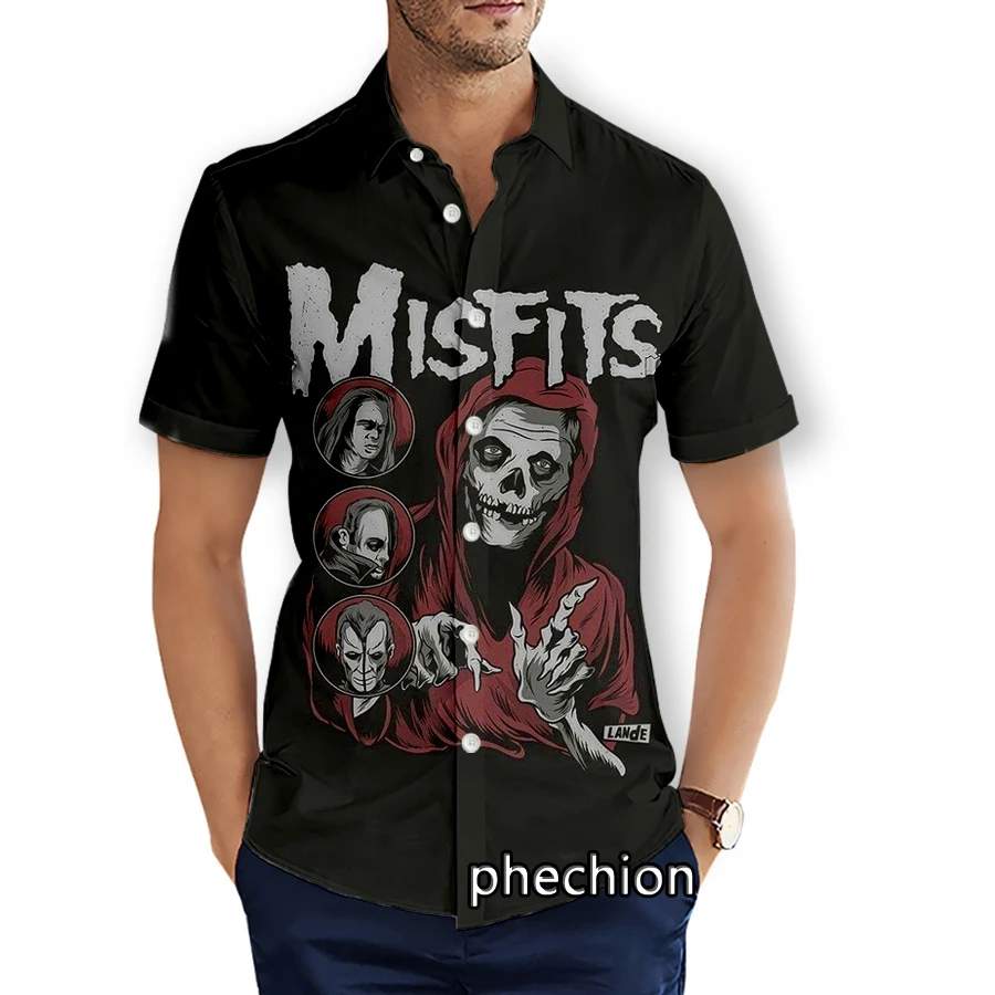 phechion Mens Short Sleeve Beach Shirts Misfits 3D Print Casual Shirts Fashion Streetwear Men Tops X237