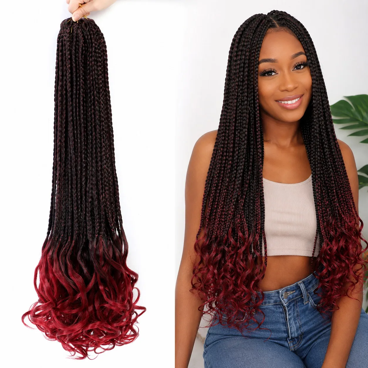 22 Zoll Goddess Box Braids mit französischen Lockenenden, vorgefertigte Boho-Locken-Haare für Frauen, schützende Frisur – Detail 1