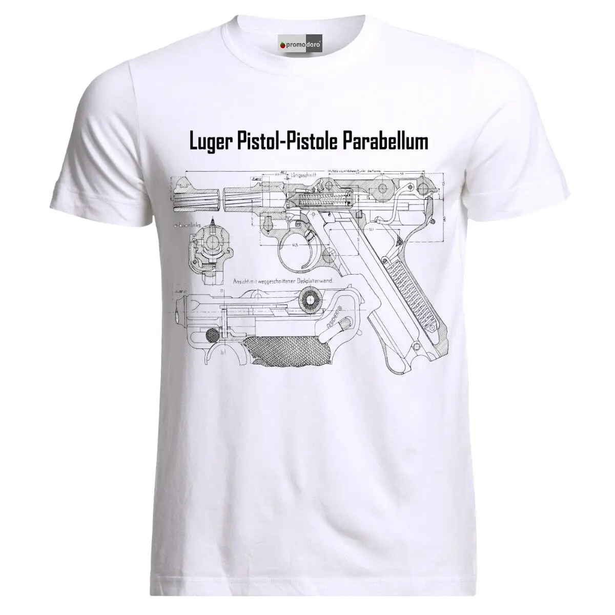 WWII German Army Wehrmacht Luger Pistol Parabellum Blueprint T-Shirt 100% Cotton O-Neck Summer Short Sleeve Casual Mens T-shirt